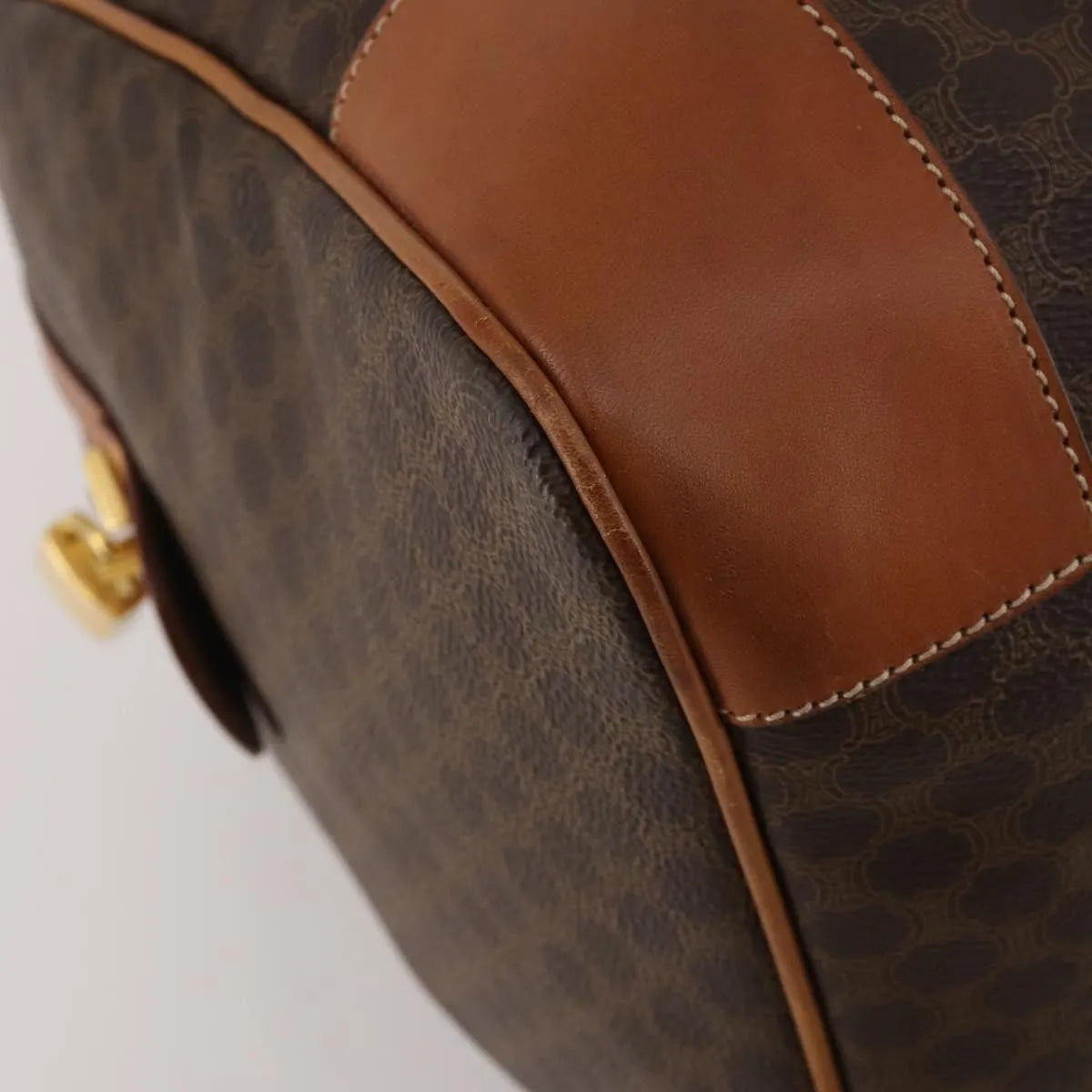 Celine Vintage Macadam Boston Canvas and Leather, Brown, PVC, Handbag