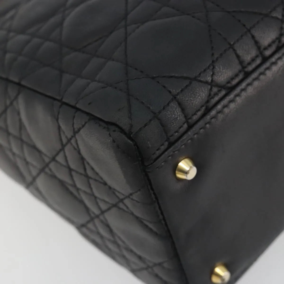Christian Dior Vintage Lady Dior Cannage Quilt Lambskin, Black, Leather, Handbag