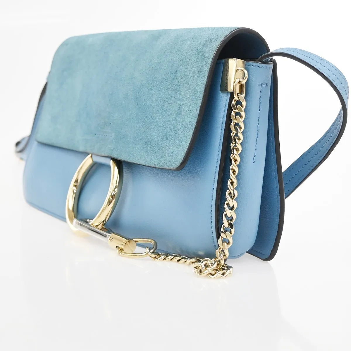 Chloe Faye Leather and Suede, Blue, Leather, Shoulder Bag