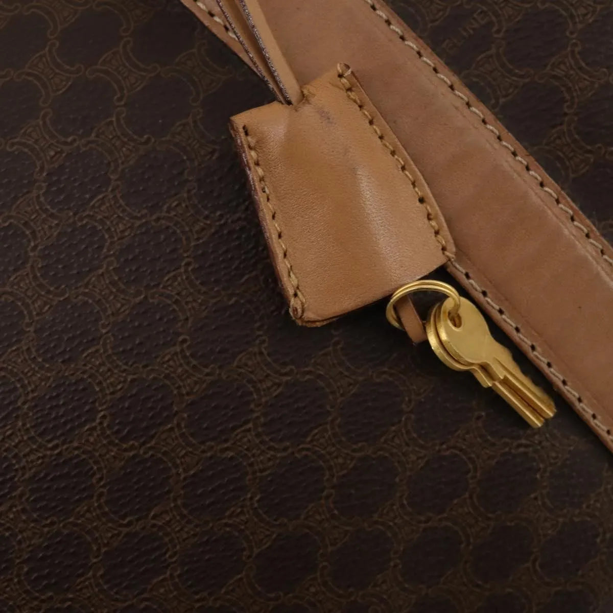 Celine Vintage Duffle Macadam Coated Canvas, Brown, Canvas, Travel Bag