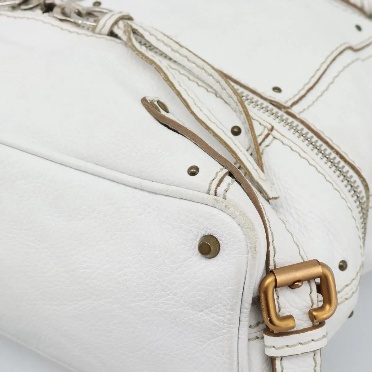 Chloe Paddington Lock Tote Leather, White_gold, Leather, Tote Bag