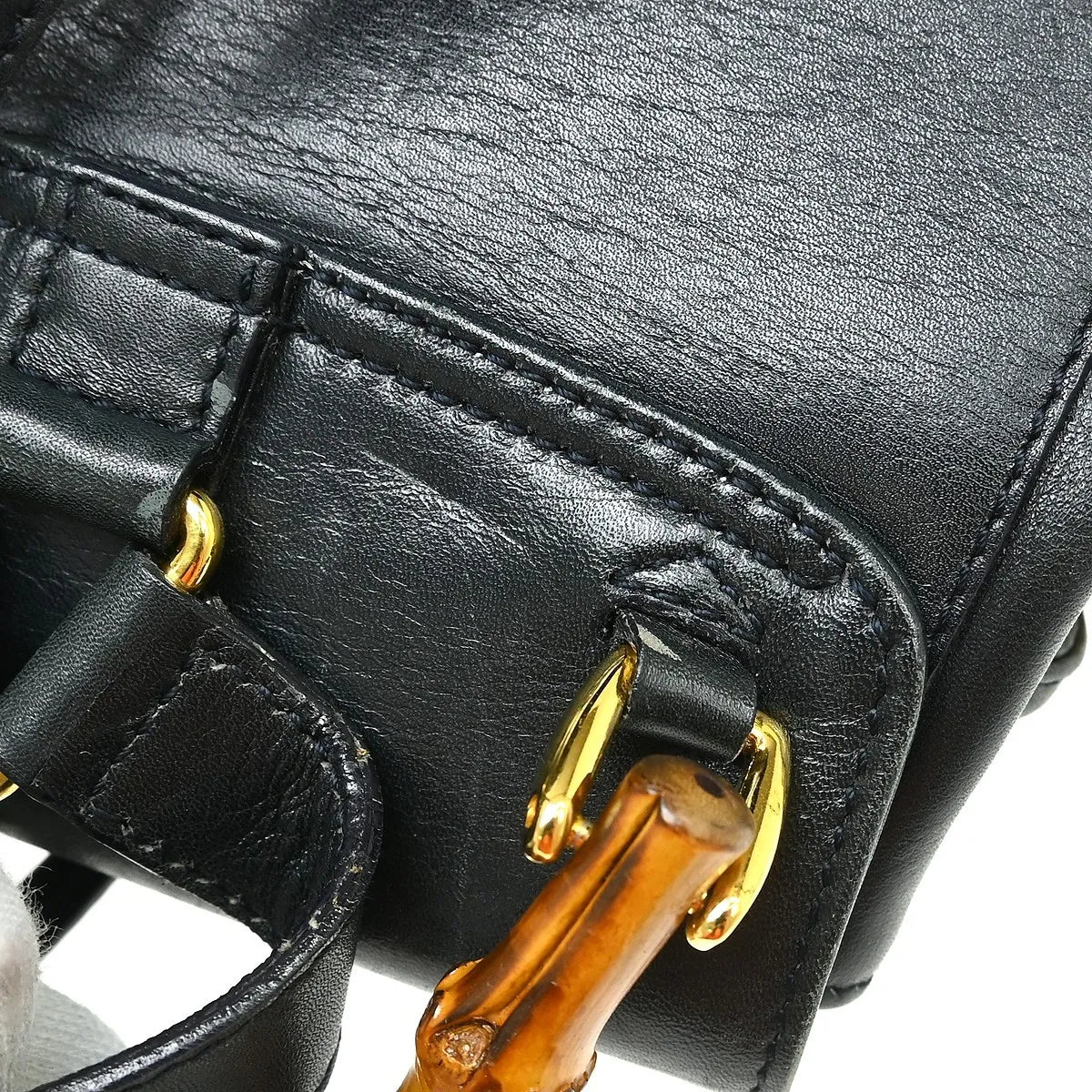 Gucci Vintage Bamboo Leather, Black, Leather, Backpack