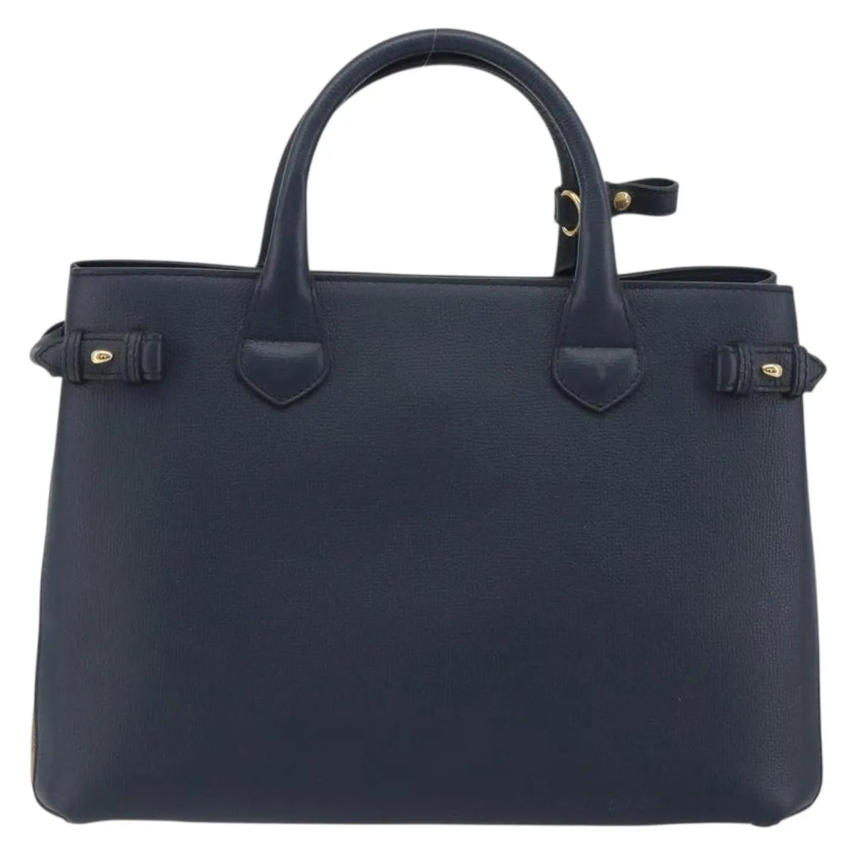 Burberry Banner Tote Leather and House Check Canvas, Navy, Leather, Handbag