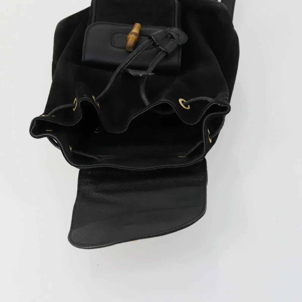 Gucci Vintage Bamboo Suede, Black, Leather, Backpack