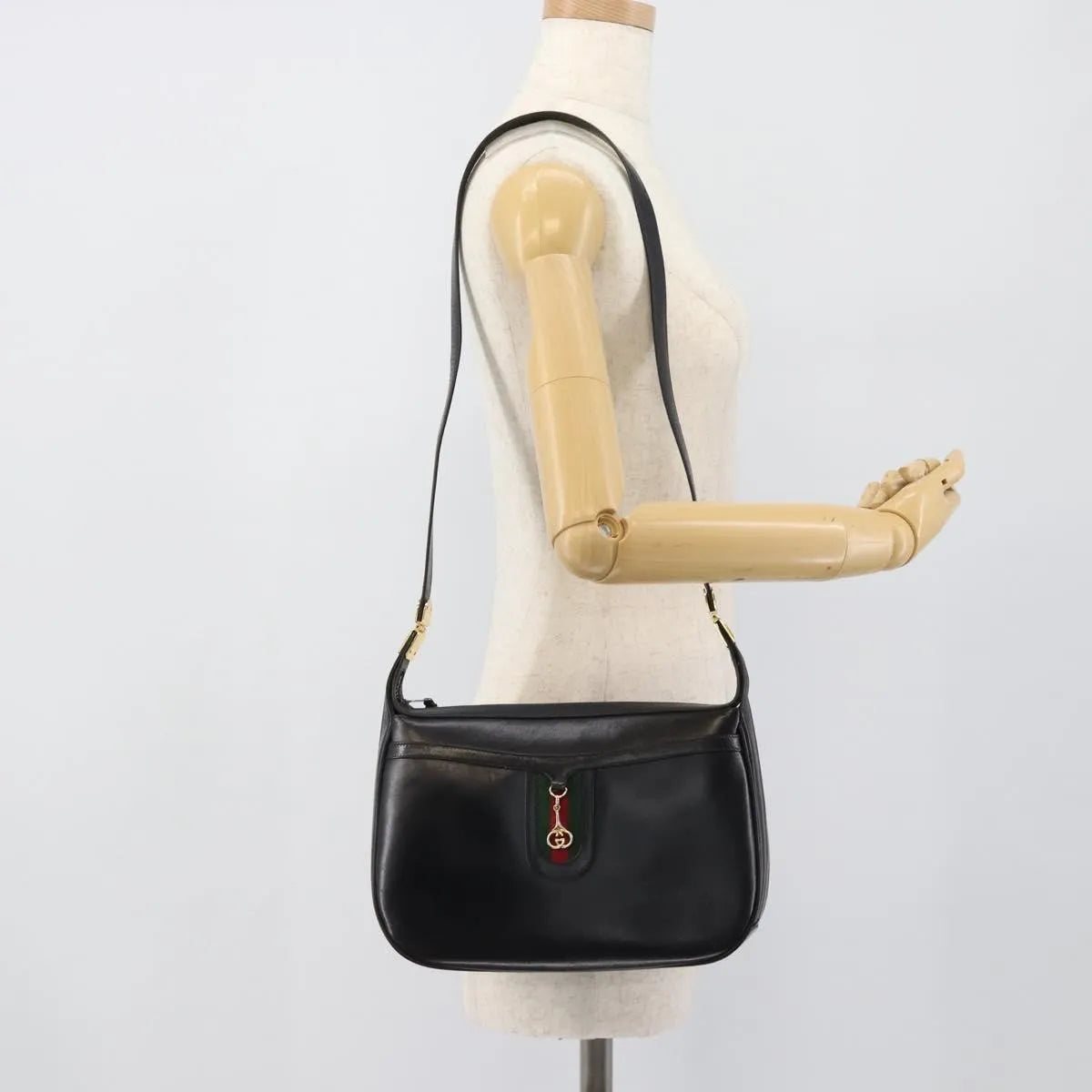 Gucci Vintage Horsebit Leather, Black, Leather, Shoulder Bag