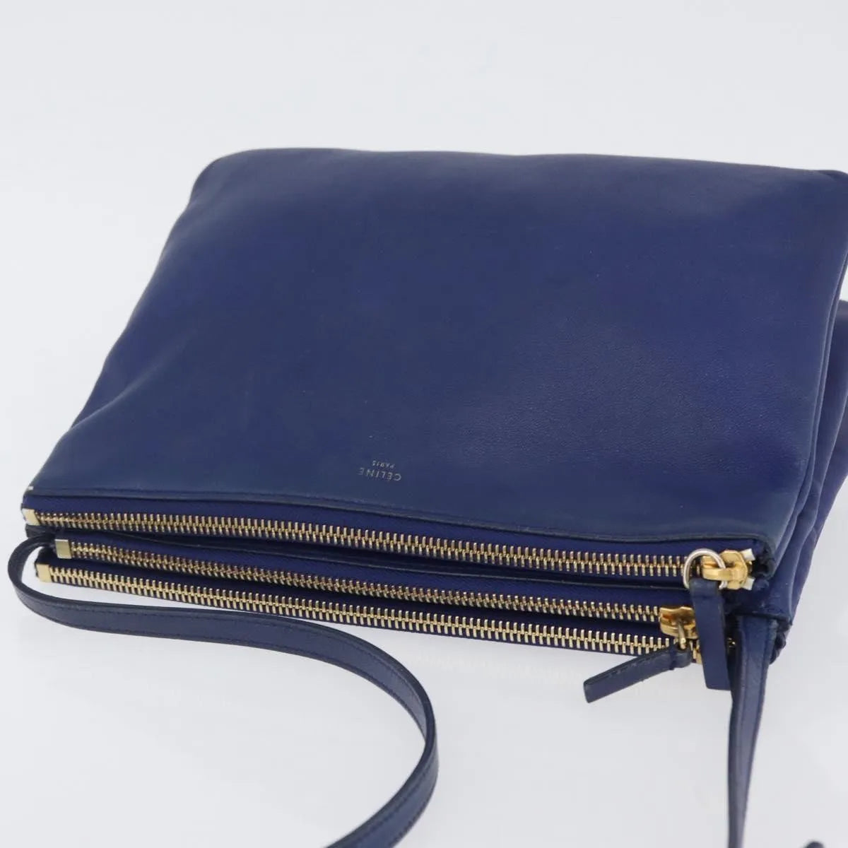 Celine Trio Leather, Blue, Leather, Shoulder Bag