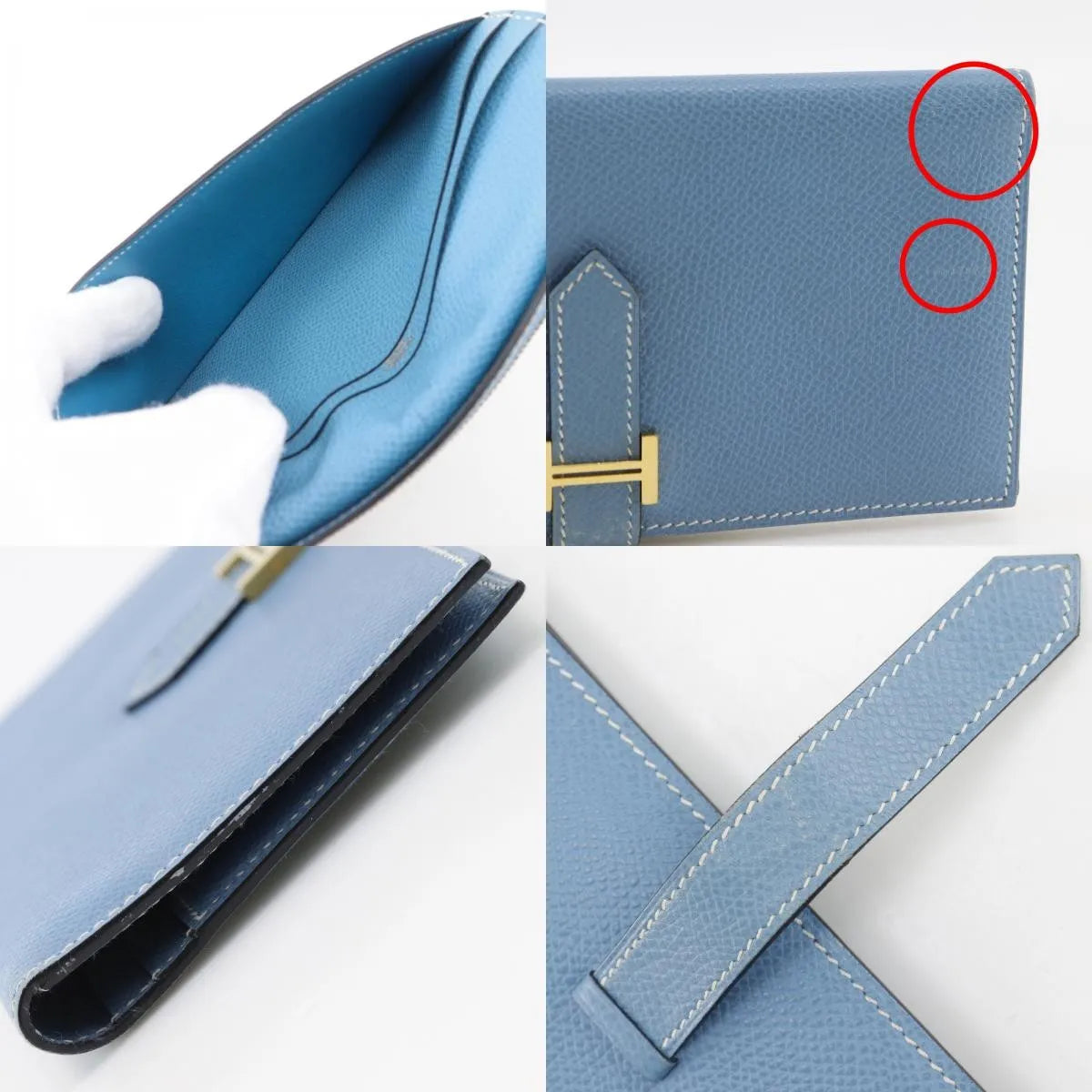 Hermes Bearn Epsom, Blue, Leather, Wallet