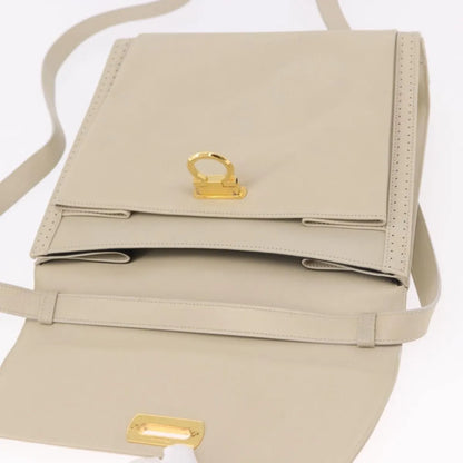Salvatore Ferragamo Gancini Leather, Beige, Leather, Shoulder Bag