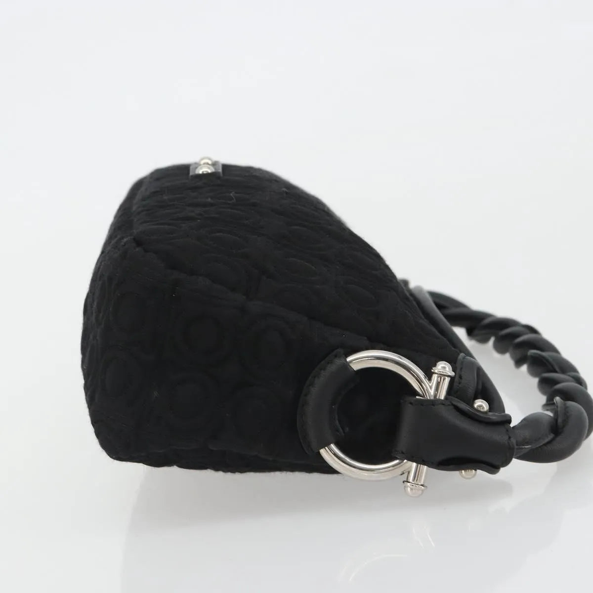 Salvatore Ferragamo Gancini Hobo Leather, Black, Cotton, Handbag