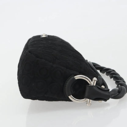 Salvatore Ferragamo Gancini Hobo Leather, Black, Cotton, Handbag