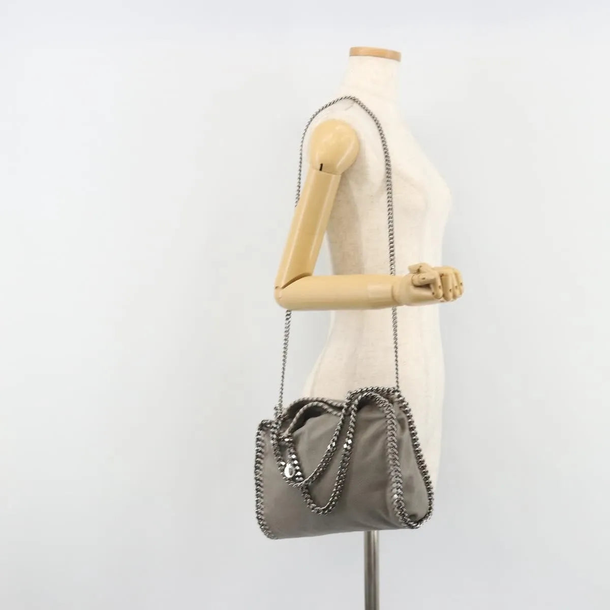 Stella McCartney Falabella Fold Over Faux Leather, Gray, Polyester, Shoulder Bag