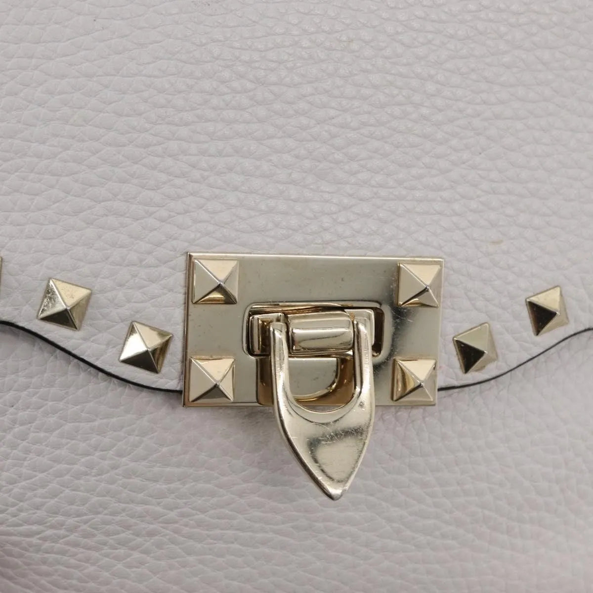 Valentino Garavani Rockstud Flip Lock Flap Leather, White_gold, Leather, Shoulder Bag