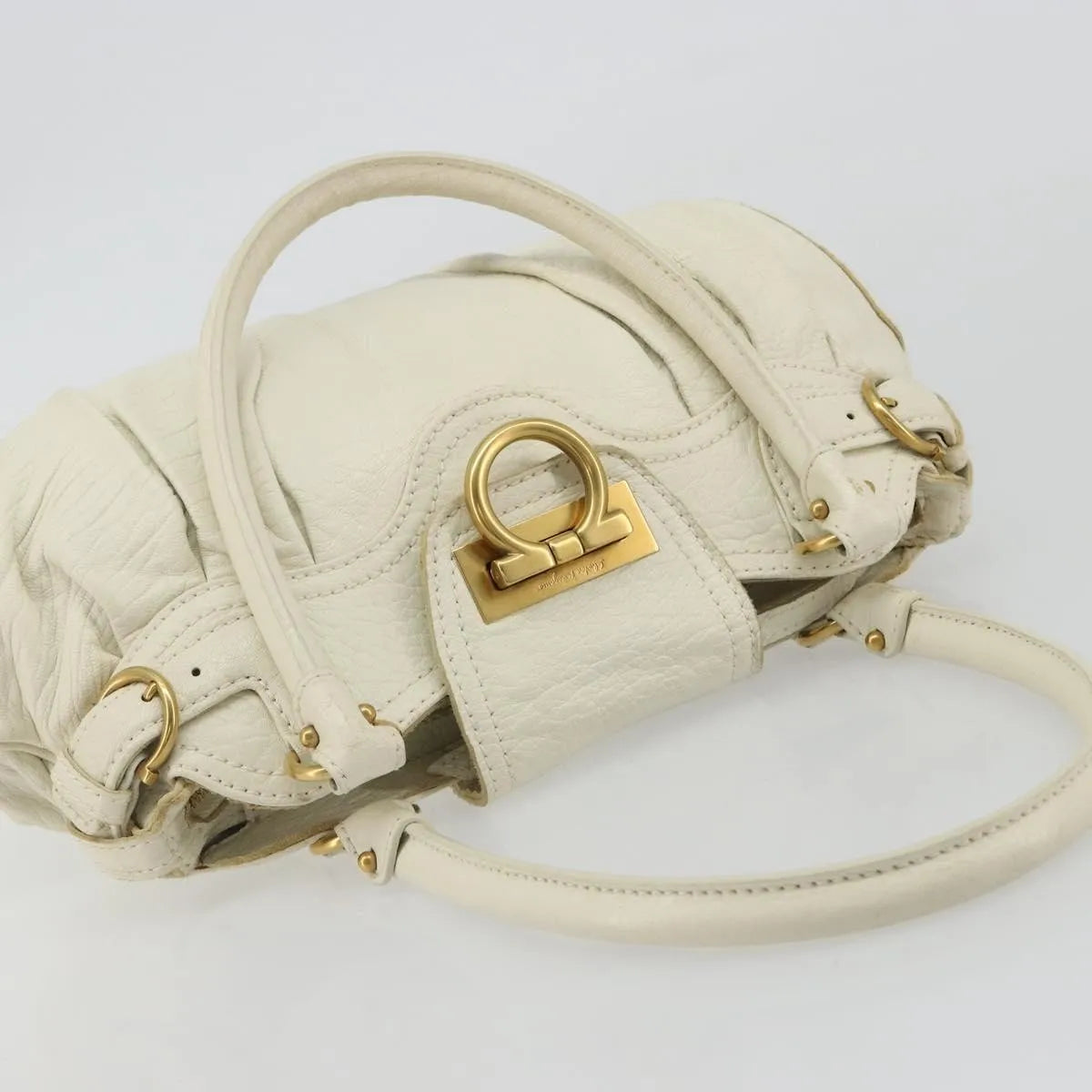 Salvatore Ferragamo Gancini Leather, White, Leather, Handbag