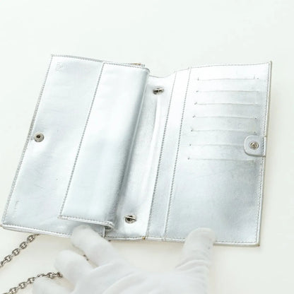 Fendi Wallet on Chain Logo Embossed Leather, Silver, Leather, Wallet