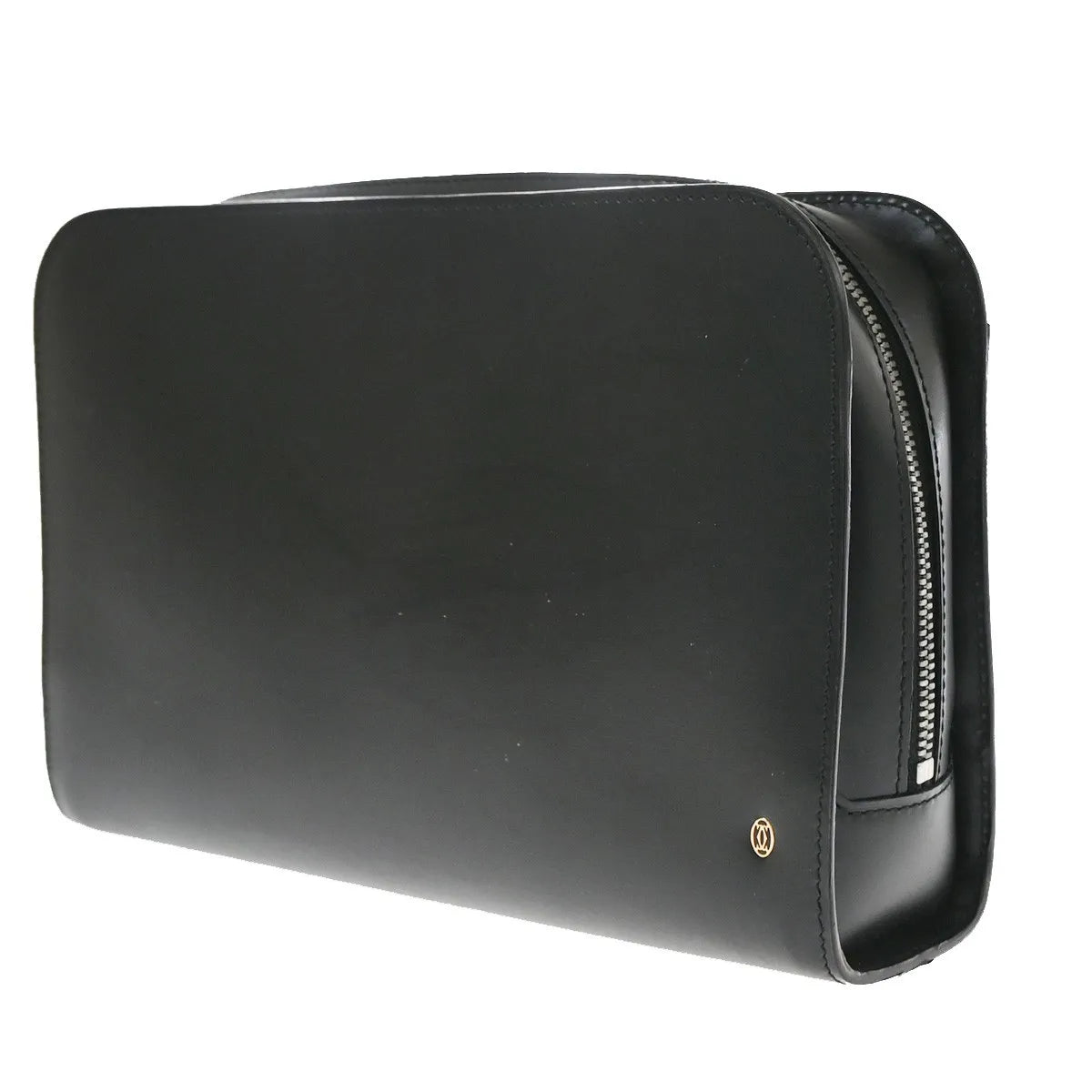 Cartier Pouch with a handle Box Calf, Black, Leather, Clutch