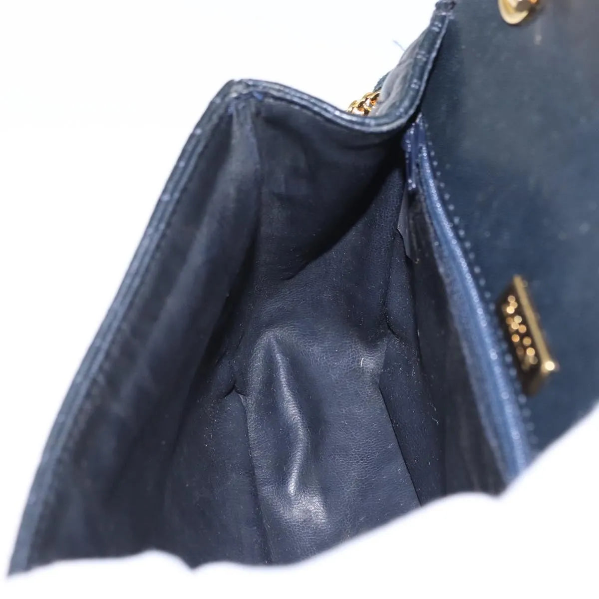 Bally Vintage Chain Quilted Leather, Navy, Leather, Shoulder Bag