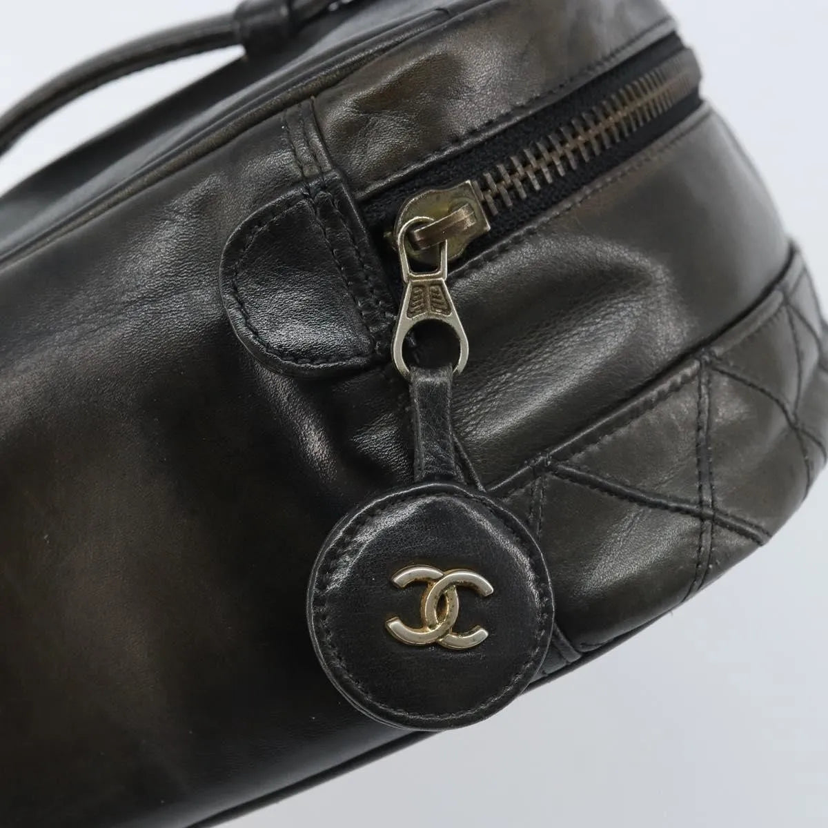 Chanel Vintage Cosmetic Case Lambskin, Black, Leather, Clutch