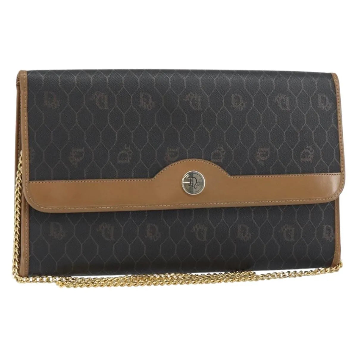 Christian Dior Vintage Honeycomb chain Canvas, Black, Canvas, Shoulder Bag