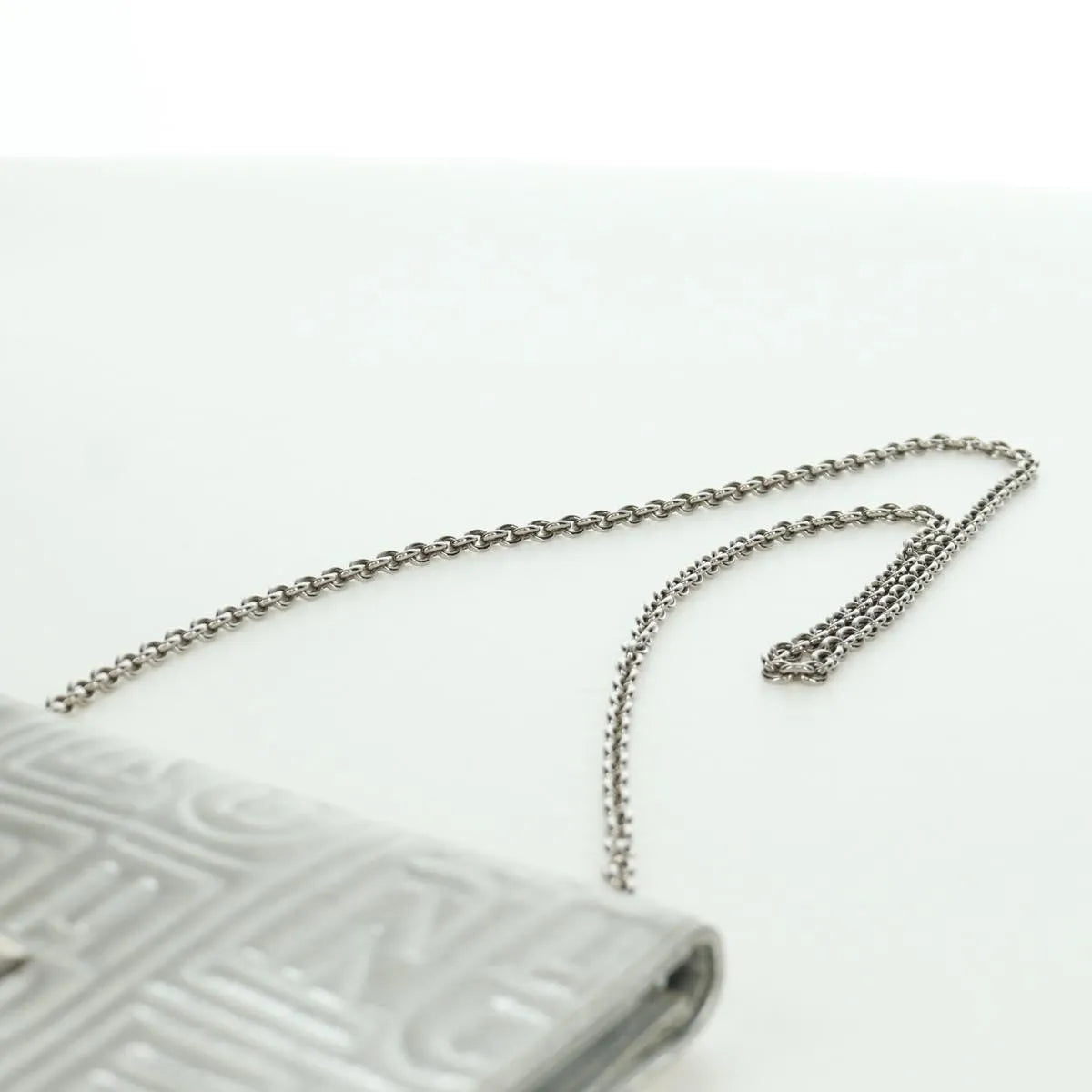 Fendi Wallet on Chain Logo Embossed Leather, Silver, Leather, Wallet