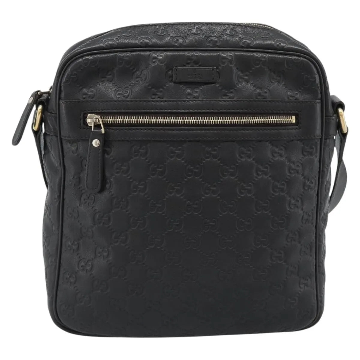 Gucci Front Zip Messenger Guccissima Leather, Black, Leather, Shoulder Bag