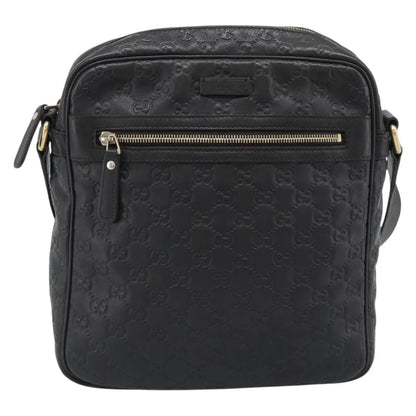 Gucci Front Zip Messenger Guccissima Leather, Black, Leather, Shoulder Bag