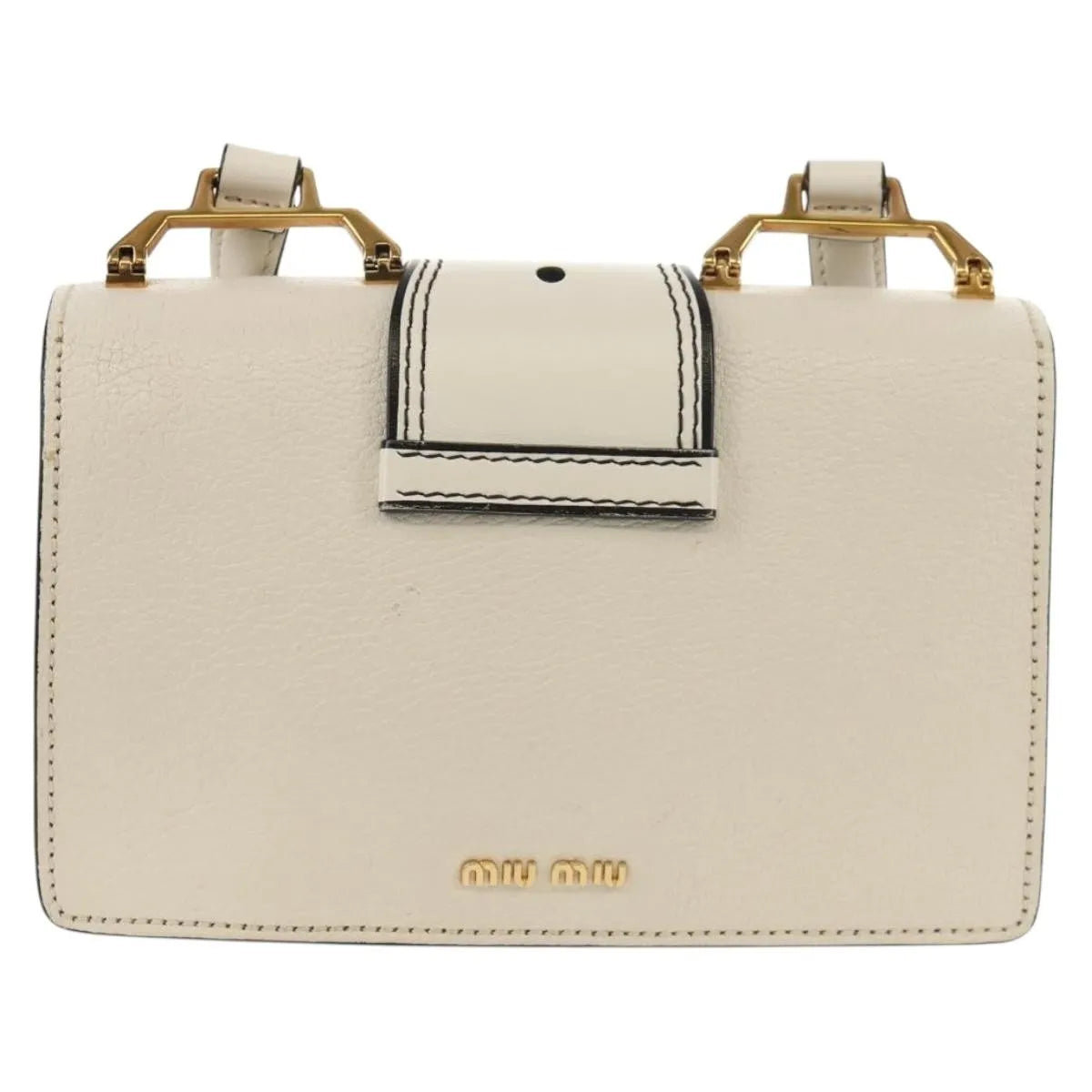 Miu Miu Madras Crystal Buckle Leather, White, Leather, Shoulder Bag