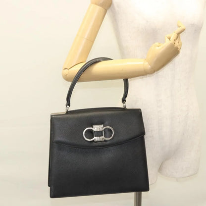 Salvatore Ferragamo Double Gancini Top Handle Saffiano Leather, Black, Leather, Handbag