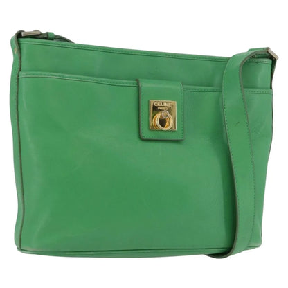 Celine Vintage Leather, Green, Leather, Shoulder Bag