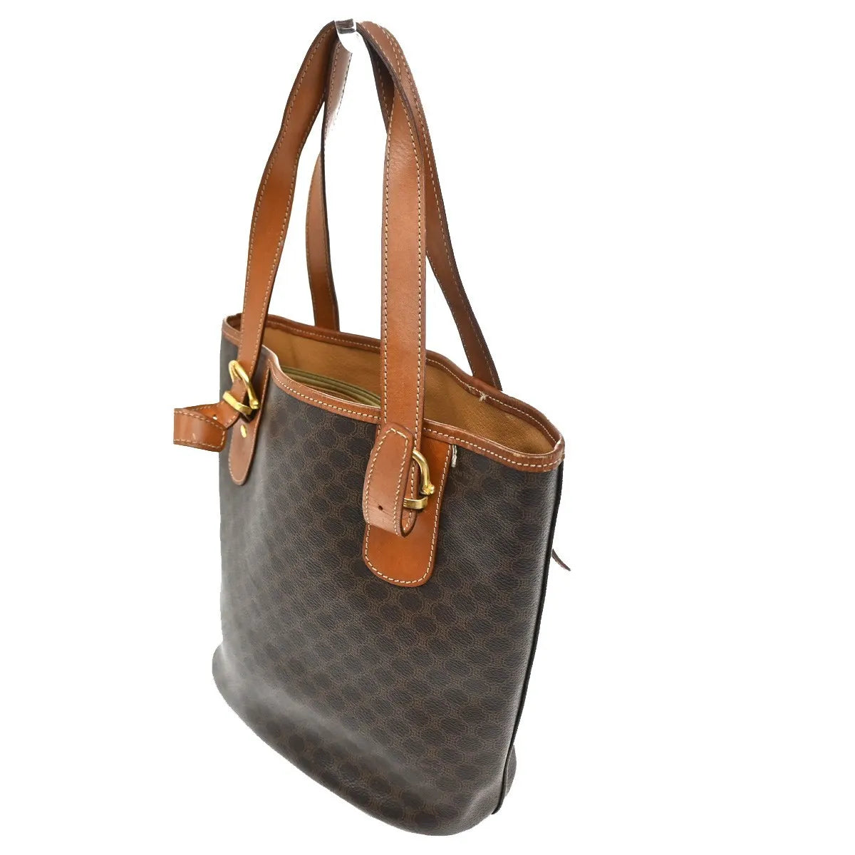 Celine Vintage Macadam Canvas and Leather, Brown, Canvas, Tote Bag