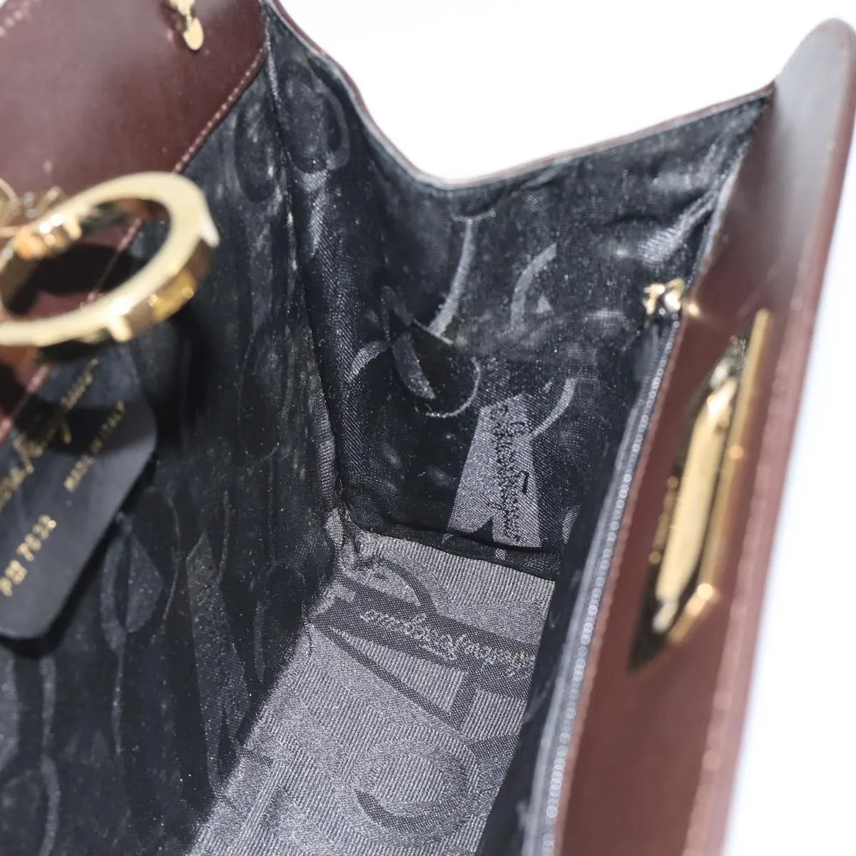 Salvatore Ferragamo Vintage Gancini Chain Leather, Brown, Leather, Shoulder Bag