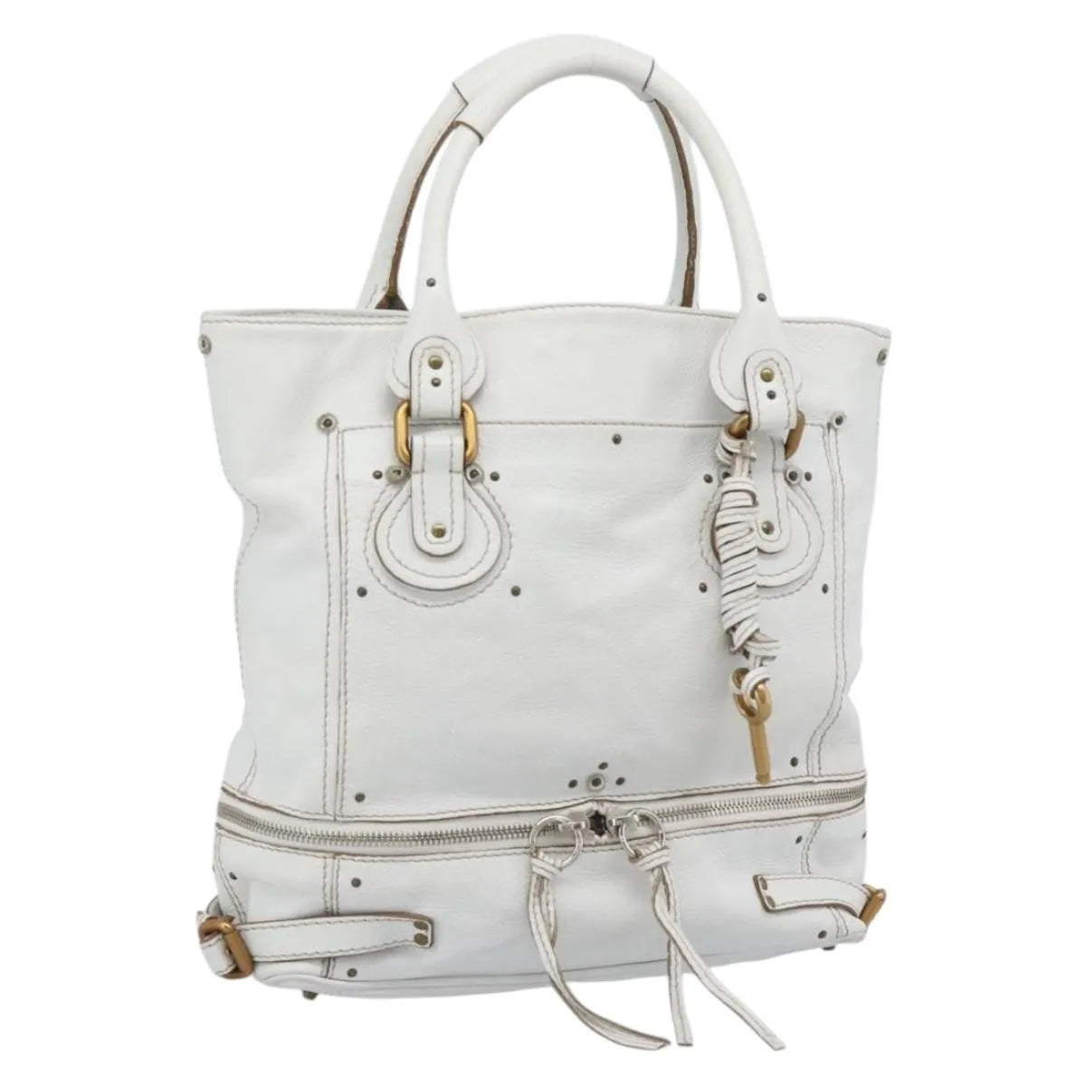 Chloe Paddington Lock Tote Leather, White_gold, Leather, Tote Bag