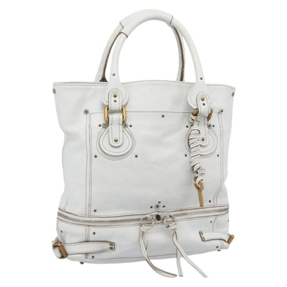 Chloe Paddington Lock Tote Leather, White_gold, Leather, Tote Bag