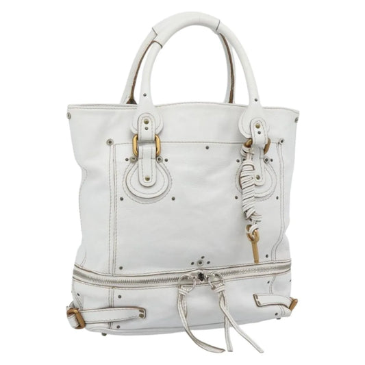 Chloe Paddington Lock Tote Leather, White_gold, Leather, Tote Bag