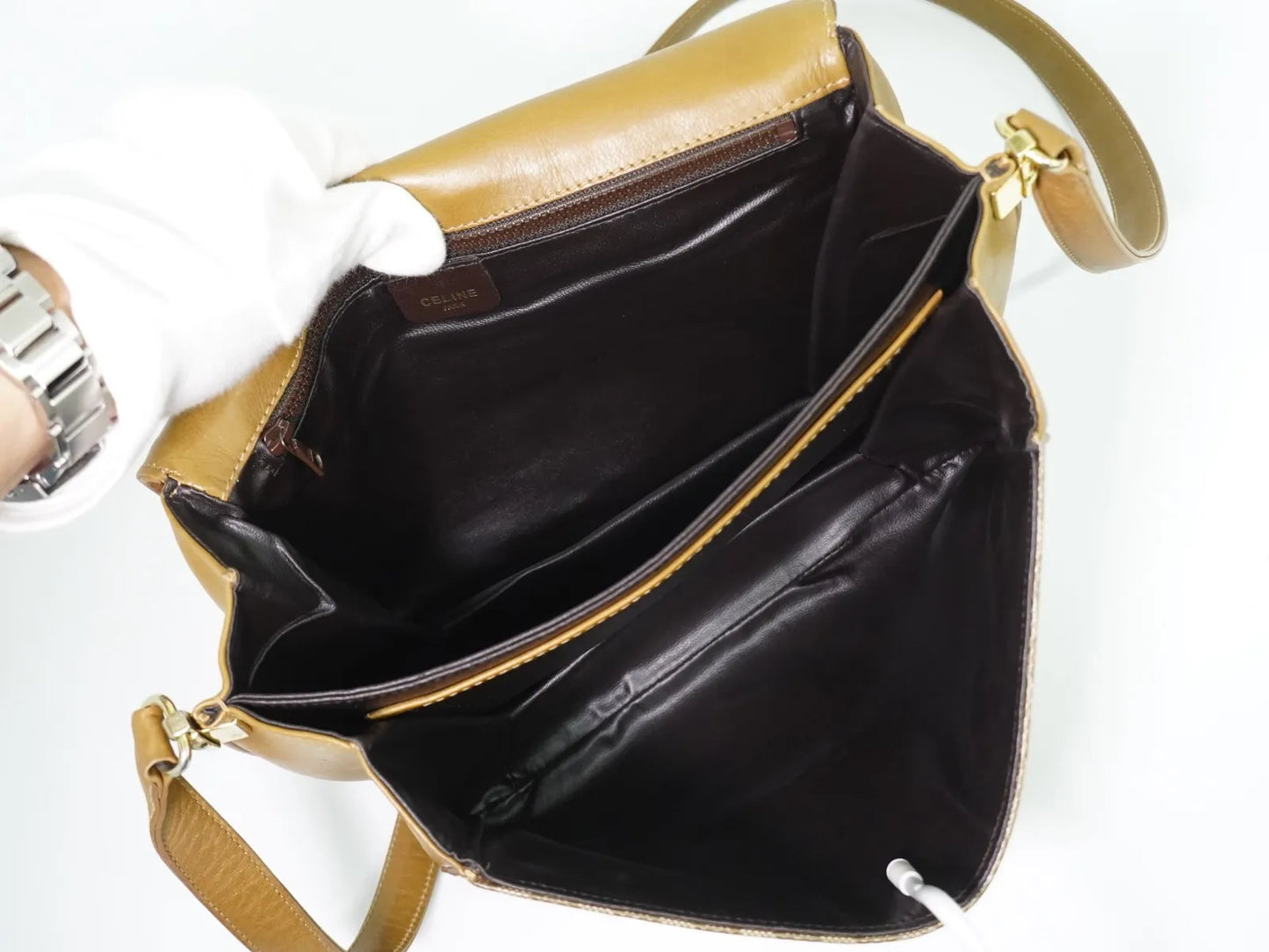 Celine Vintage Macadam Canvas and Leather, Beige, Canvas, Shoulder Bag