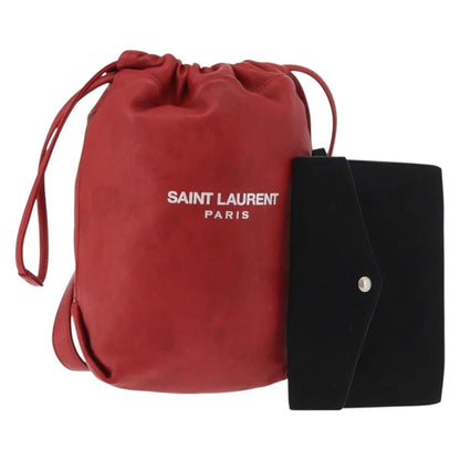 Saint Laurent Teddy Bucket Leather, Red, Leather, Shoulder Bag
