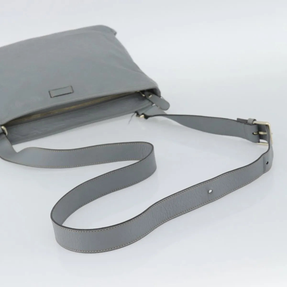 Gucci Zip Top Messenger Guccissima Leather, Gray, Canvas, Shoulder Bag
