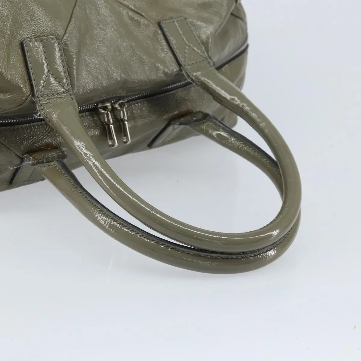 Saint Laurent Easy Y Satchel Patent, Khaki, Patent Leather, Handbag