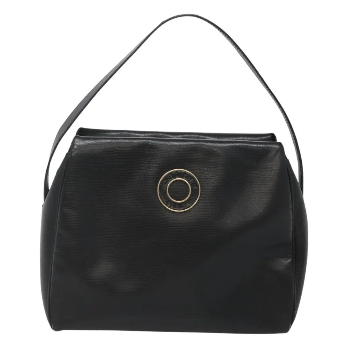 Celine Circle Logo Leather, Black, Leather, Handbag
