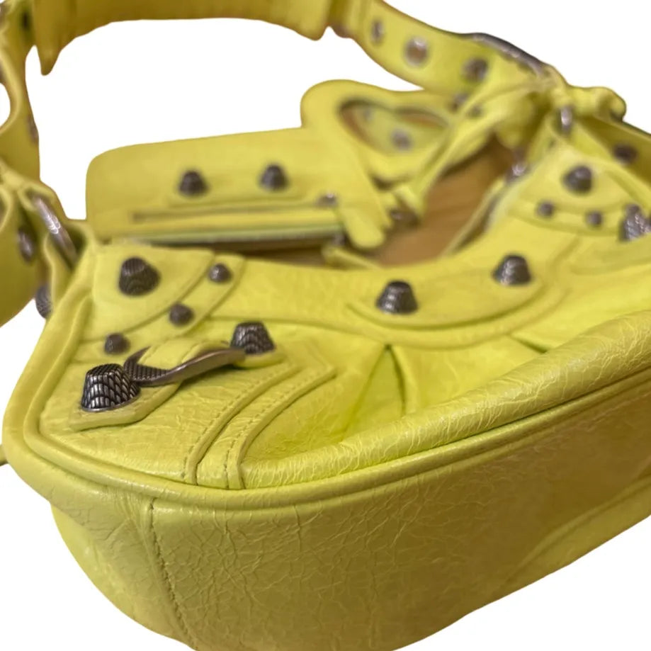 Balenciaga Le Cagole Giant Studs Shoulder BB Monogram Denim, Yellow, Leather, Handbag