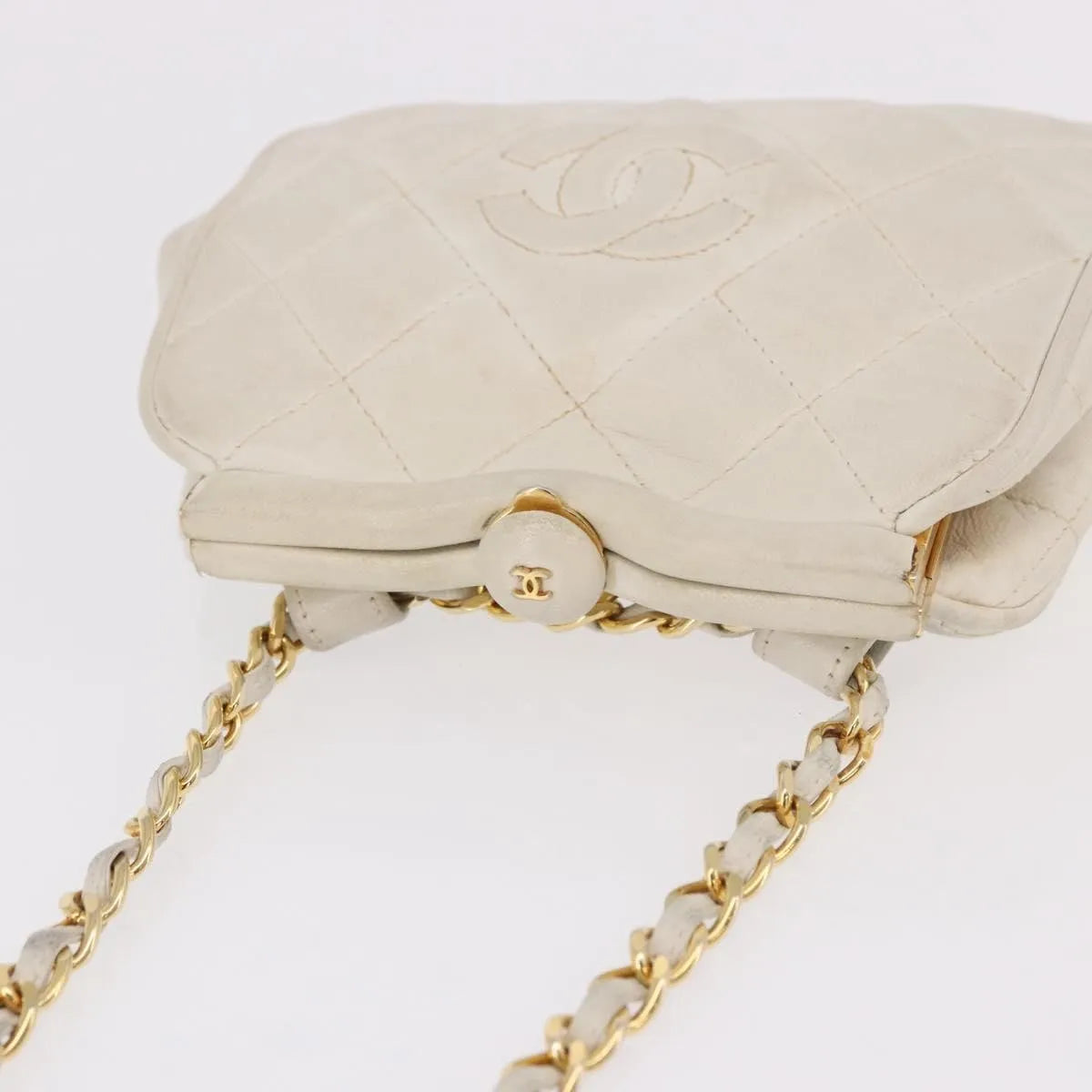 Chanel Vintage Diamond CC Tassel Quilted Lambskin, White, Leather, Shoulder Bag