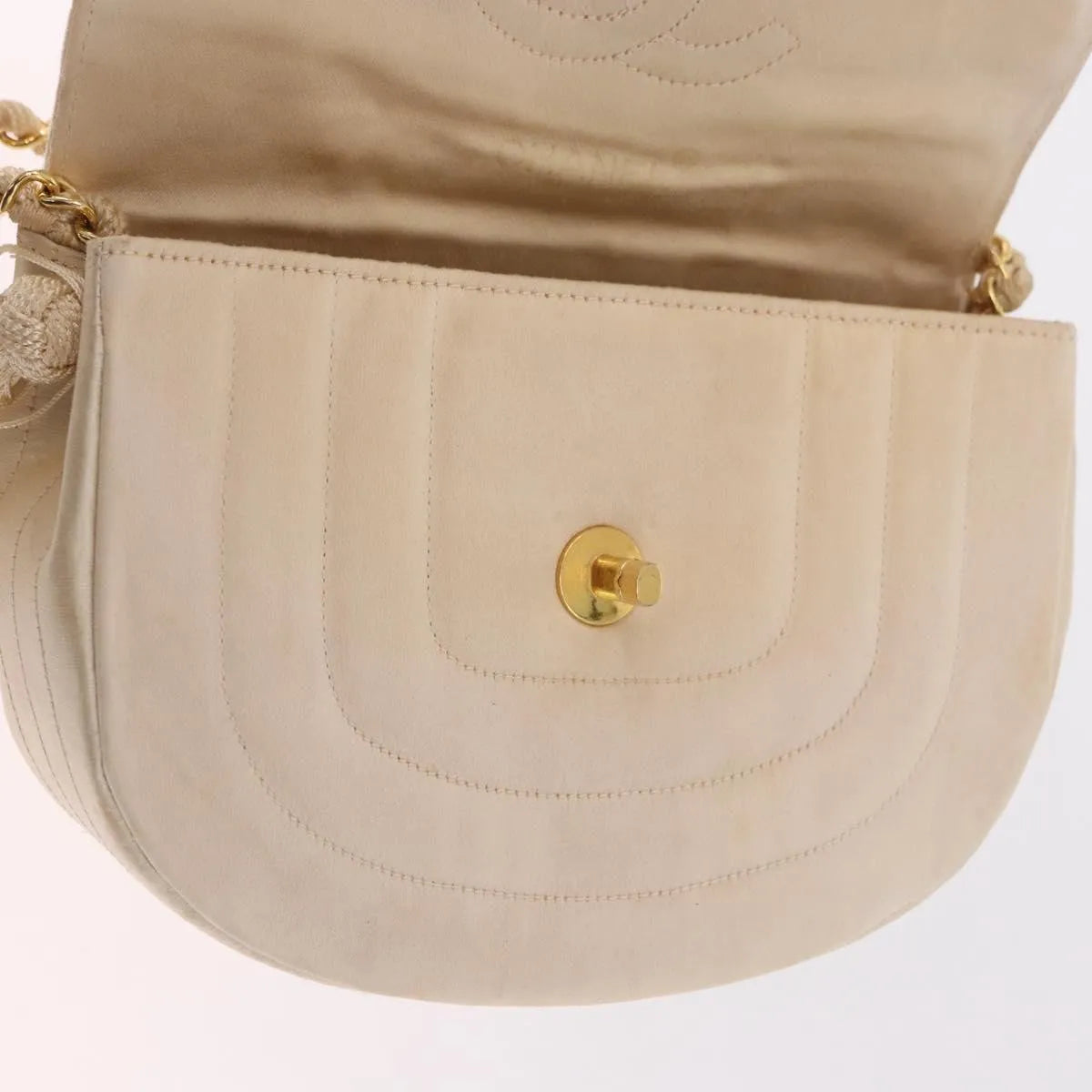 Chanel Vintage Round Flap Satin, Beige, Satin, Shoulder Bag