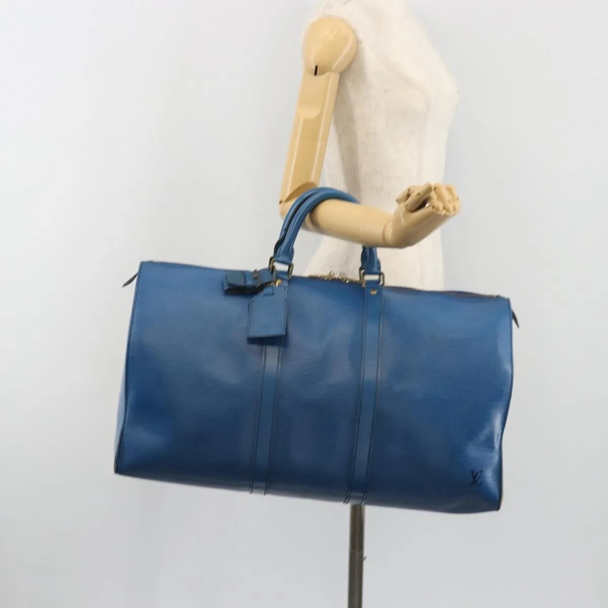 Louis Vuitton Keepall Epi, Blue, Leather, Travel Bag