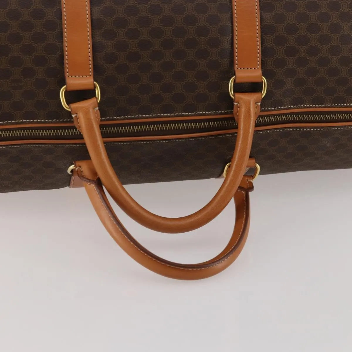 Celine Vintage Duffle Canvas and Leather, Brown, Canvas, Travel Bag