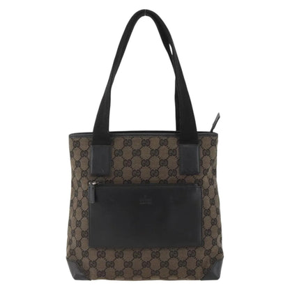 Gucci Vintage Front Pocket Tote GG Coated Canvas with Leather, Black, Canvas, Tote Bag