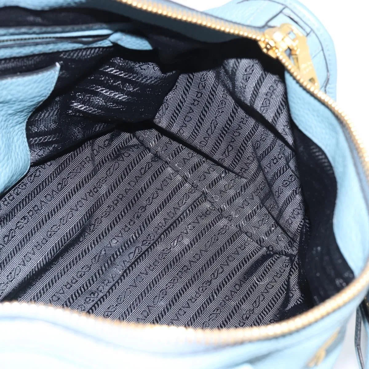 Prada Front Zip Convertible Satchel Vitello Phenix, Blue, Leather, Handbag