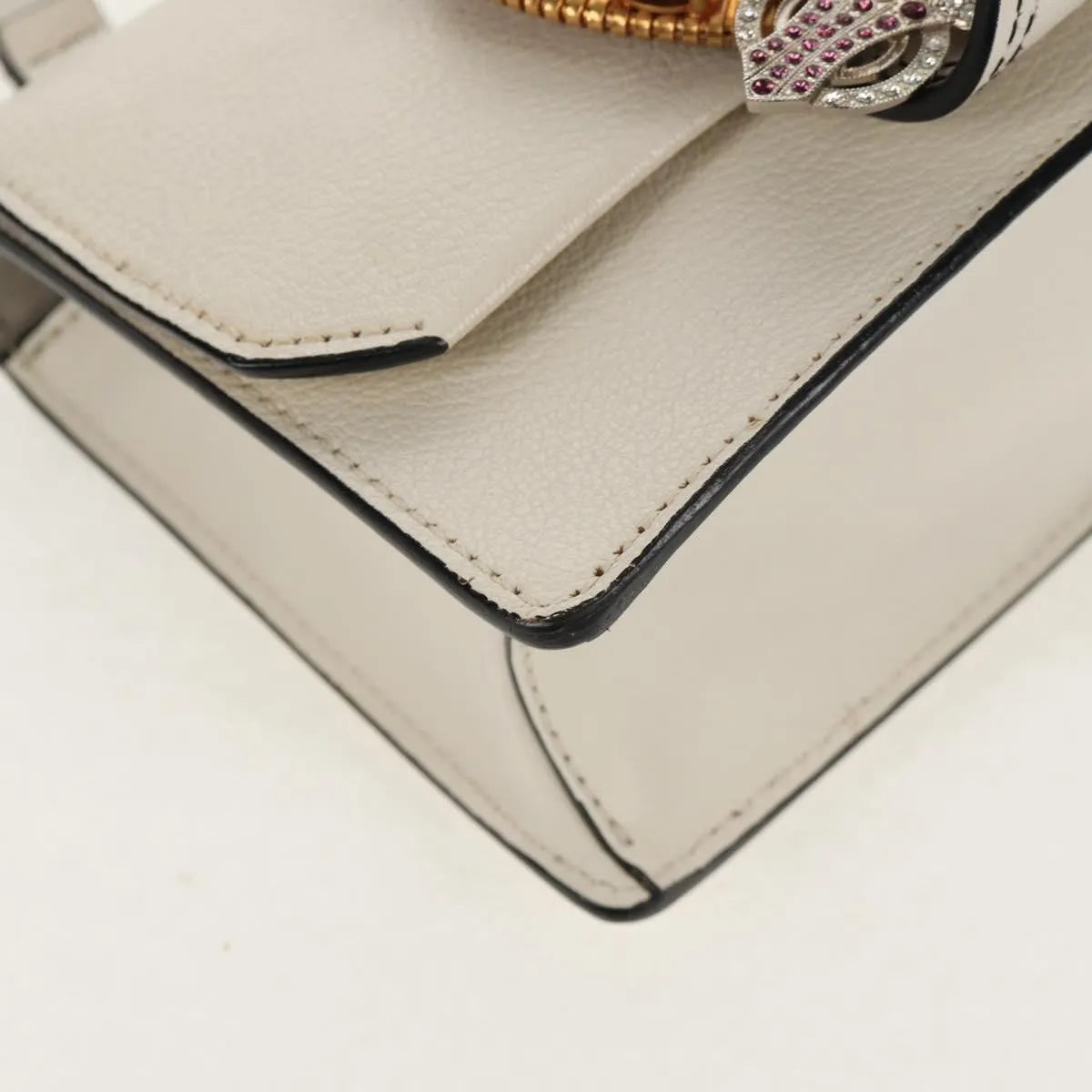 Miu Miu Madras Crystal Buckle Leather, White, Leather, Shoulder Bag