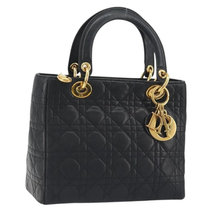 Christian Dior Vintage Lady Dior Cannage Quilt Lambskin, Black, Leather, Handbag