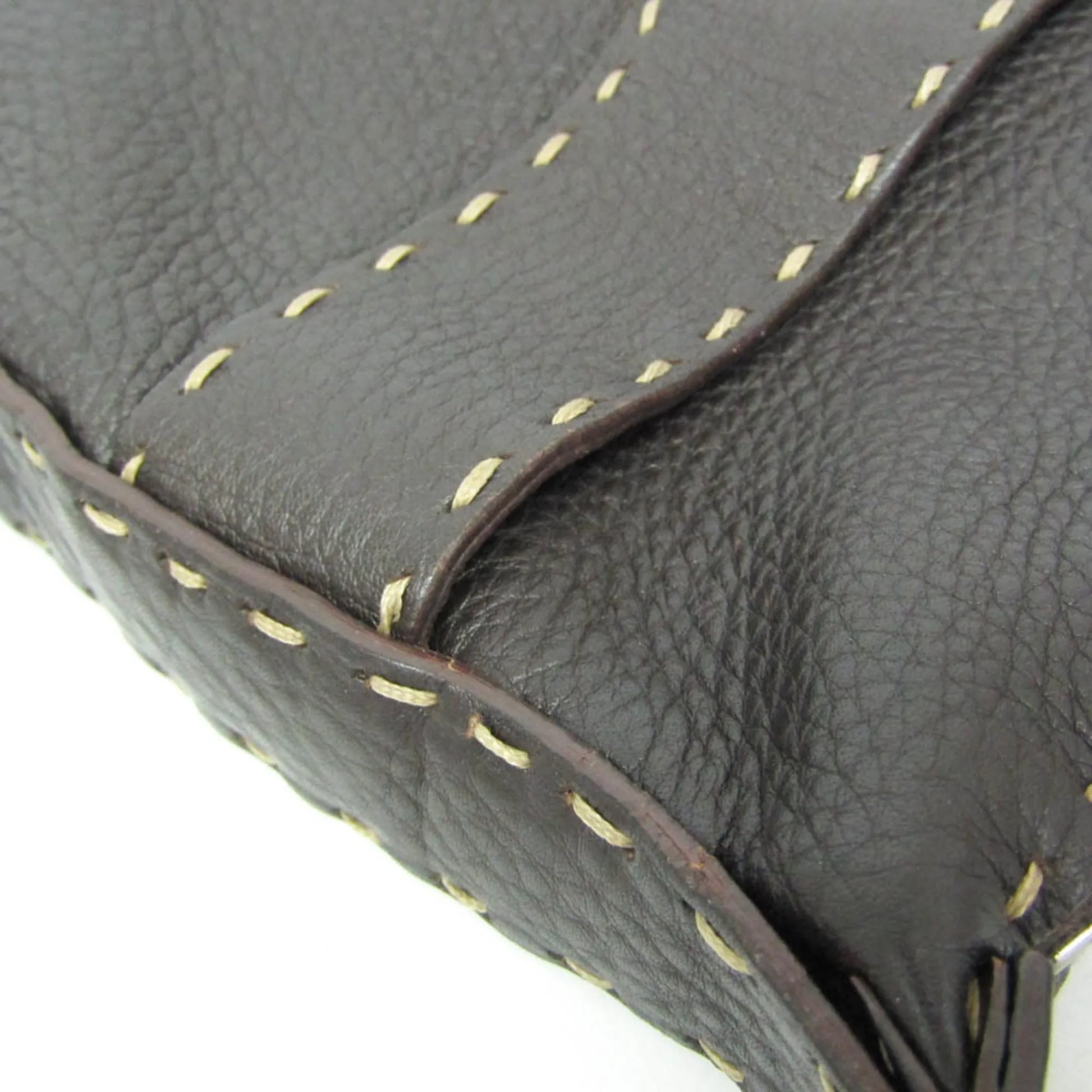 Fendi Vintage Selleria Zip Messenger Leather, Brown, Leather, Shoulder Bag