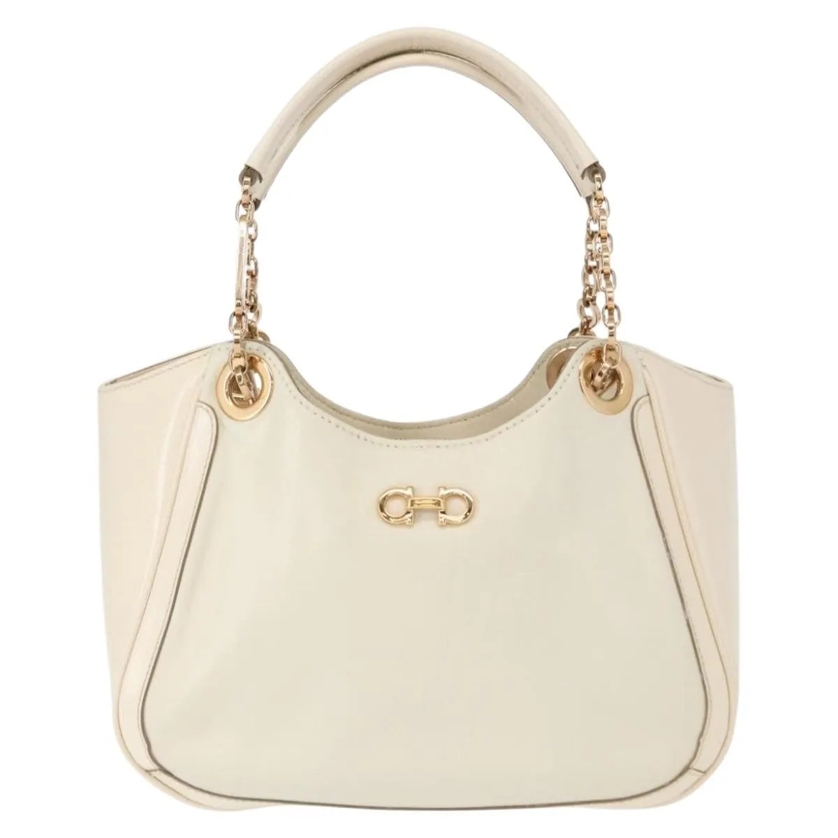 Salvatore Ferragamo Betulla Chain Tote Leather, White, Leather, Handbag