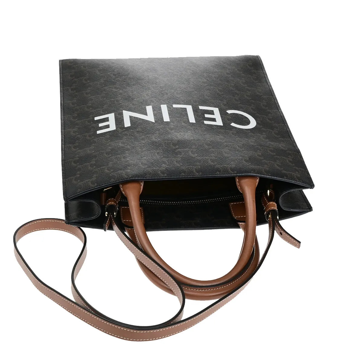 Celine Vertical Cabas Tote Triomphe Coated Canvas, Brown, Canvas, Tote Bag